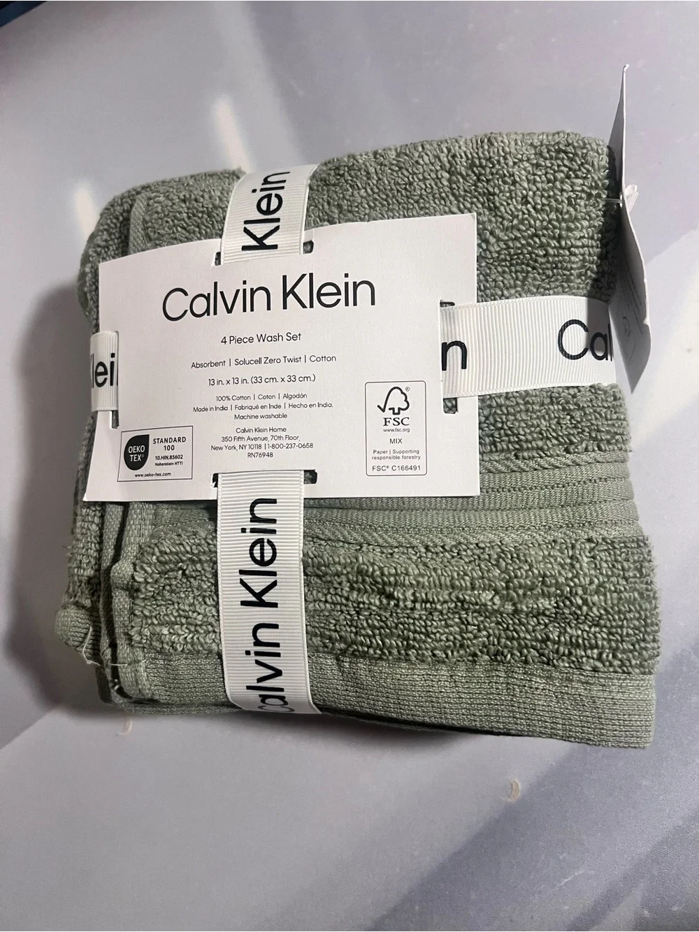 NWT CK Sage Green 4-Piece Wash Towel Set